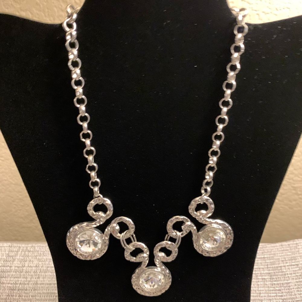 Silver Beaded Illusion Designer Inspired Statement Bib Necklace